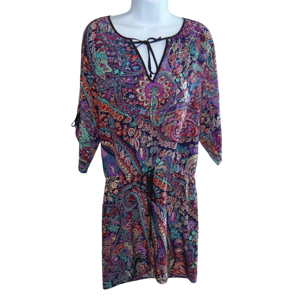 Yumi Kim Multi Color‎ Paisley Silk Blend Mini Dress Drawstring Waist XS
